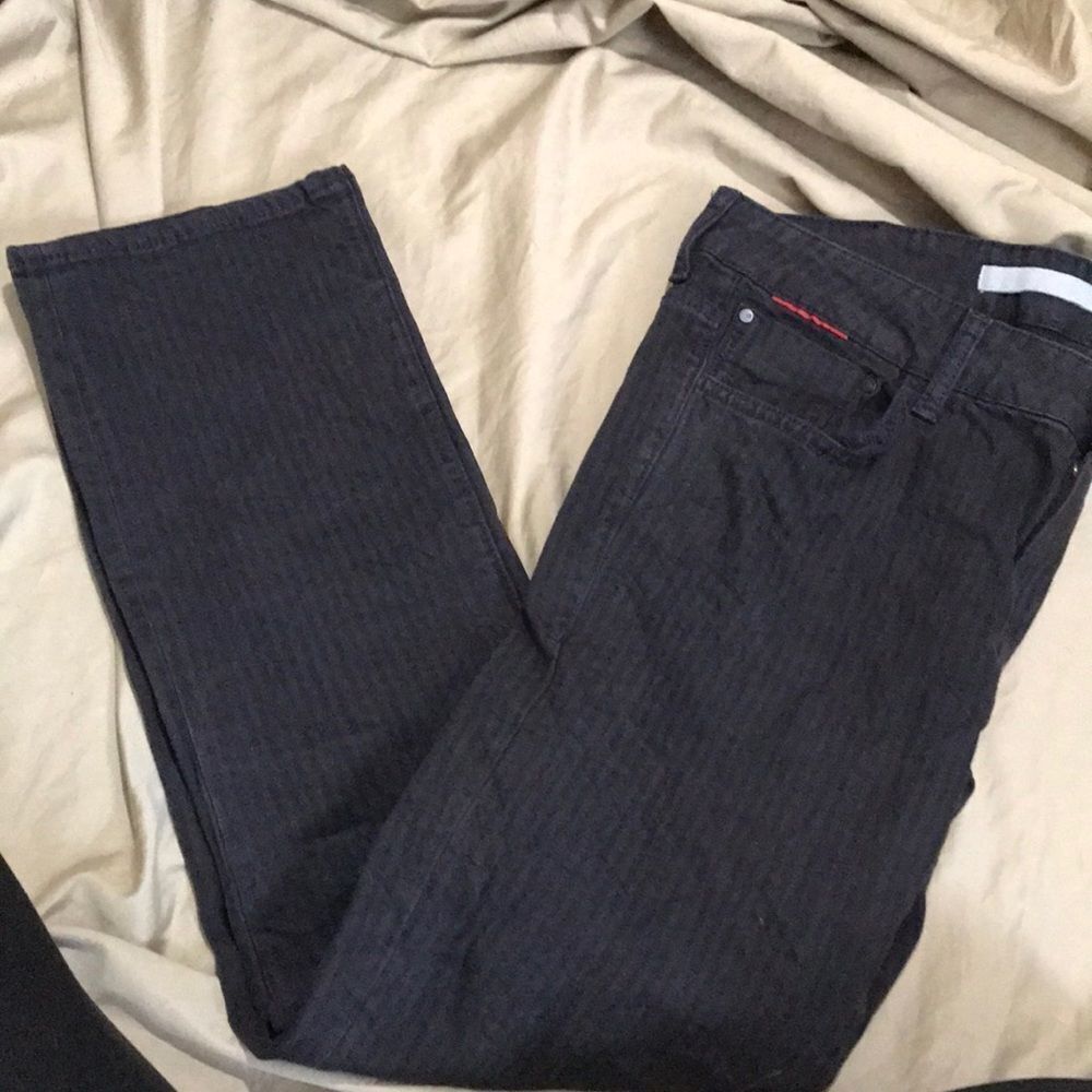 ‎black striped ankle cropped jeans